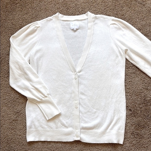 Sundays Cream Button Up Puff Shoulder Cardigan Sweater - Picture 1 of 7